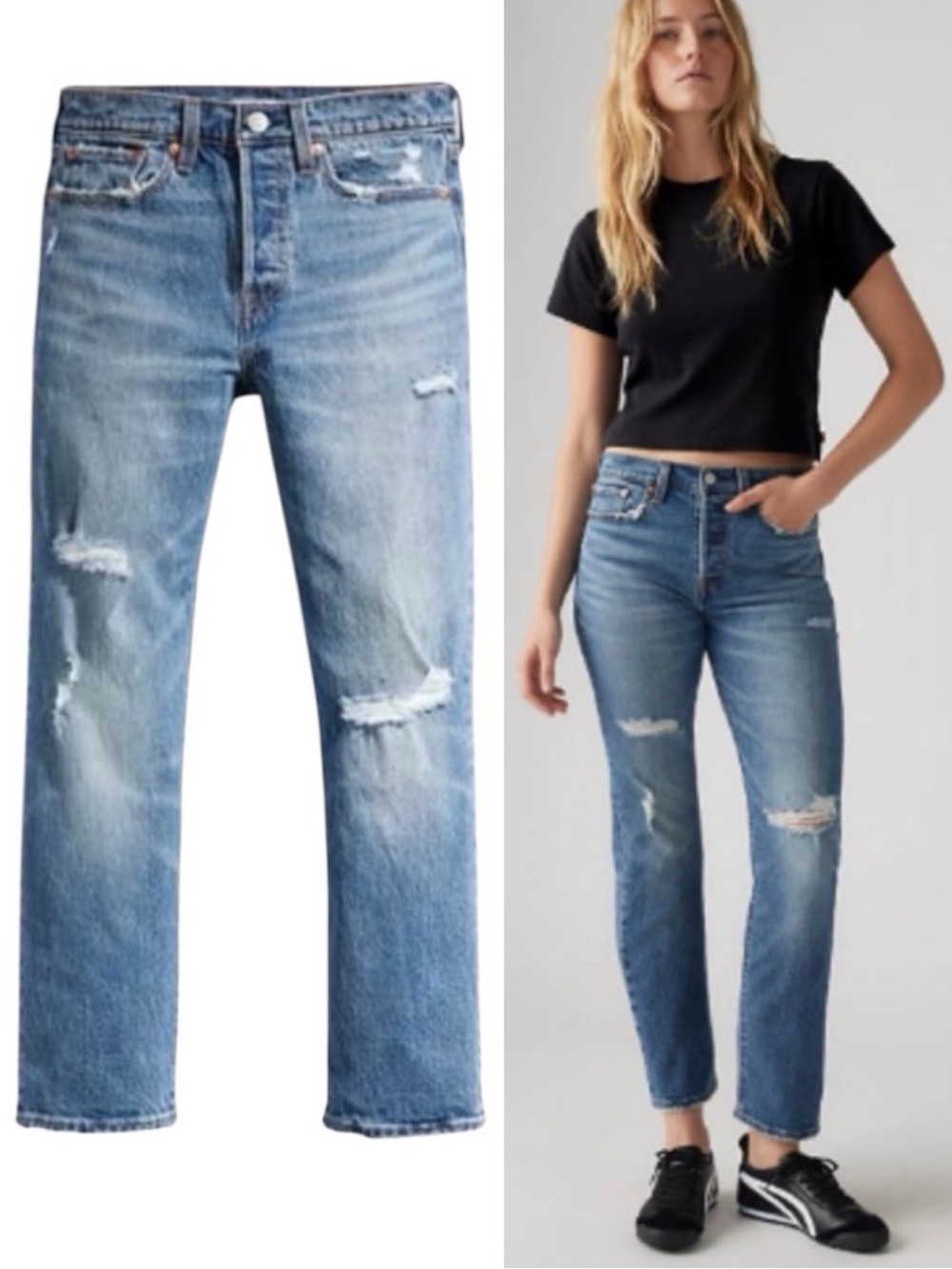 LEVI’S Wedgie Straight High Rise Distressed Jeans Medium Wash Size 27